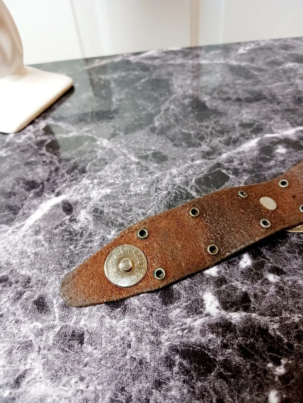 Handcrafted Brown Leather Cuff Bracelet with Brass Plate 